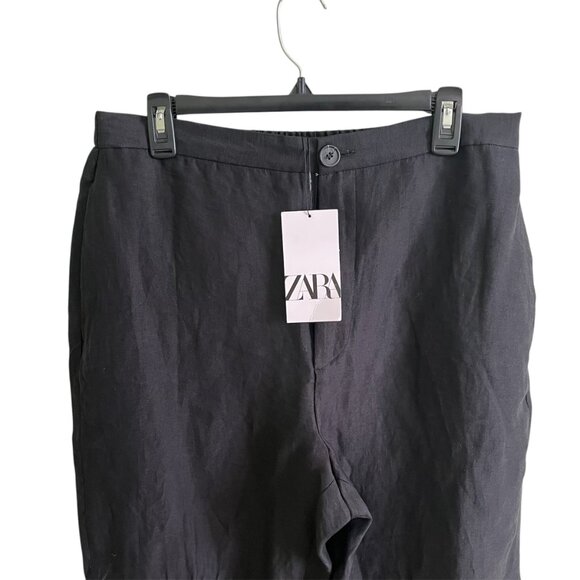 Zara Women's Linen Blend Black Wide Leg Pants ZW Collection Spring Summer Sz XL - Picture 7 of 10